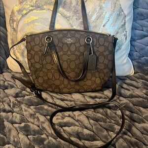 Coach Brown and Black Crossbody Bag with Signature Monogram
